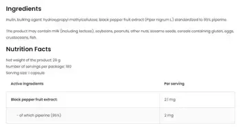 OstroVit Piperine 95 Vege 2 мг Черен Пипер (Пиперин) - 180 капсули, 180 дози