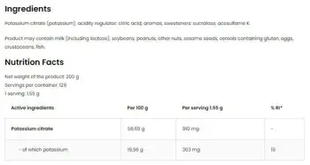 OstroVit Potassium Citrate Powder Калиев Цитрат на Прах - 200 грама, 129 дози