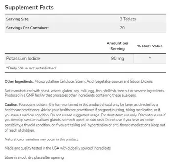 NOW Foods Potassium Iodide 30 мг Калиев Йодид - 60 таблетки, 20 дози