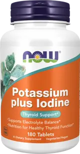 NOW Foods Potassium plus Iodine Electrolyte Balance Support Калиев Йодид - 180 таблетки, 180 дози