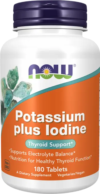 NOW Foods Potassium plus Iodine Electrolyte Balance Support Калиев Йодид - 180 таблетки, 180 дози