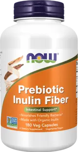 NOW Foods Prebiotic Inulin Fiber FOS Инулинът Фруктоолигозахарид - 180 веге капсули, 60 дози