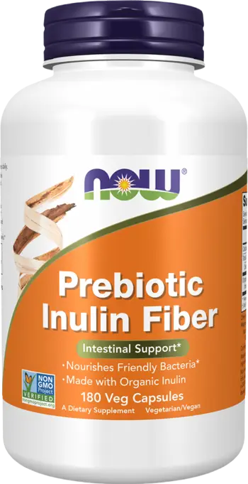 NOW Foods Prebiotic Inulin Fiber FOS Инулинът Фруктоолигозахарид - 180 веге капсули, 60 дози