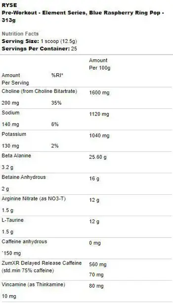 RYSE Pre-Workout Element Series Предтренировъчен комплекс