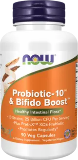 NOW Foods Probiotic-10™ & Bifido Boost™ Мощна Формула с Концентрирани Пробиотици - 90 веге капсули, 30 дози