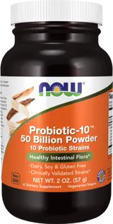 NOW Foods Probiotic-10™ 50 Billion Powder 50 Милиарда Пробиотици от 10 Различни Щама на Прах -  57 грама, 38 дози