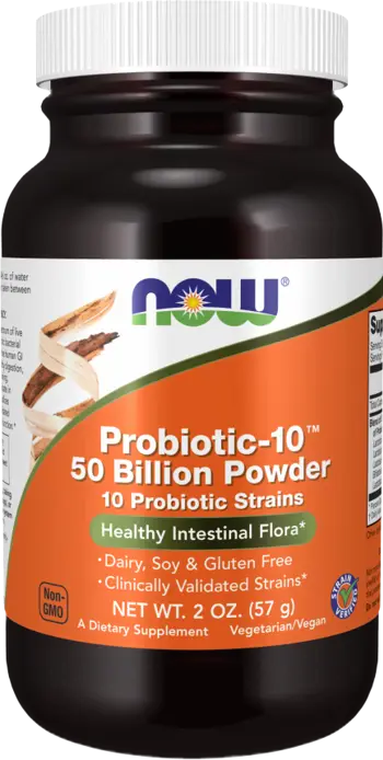 NOW Foods Probiotic-10™ 50 Billion Powder 50 Милиарда Пробиотици от 10 Различни Щама на Прах -  57 грама, 38 дози