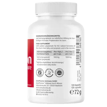 ZEINpharma Propionic Acid 500 mg Пропионова Киселина за здраве на червата и имунитета х 120 капсули