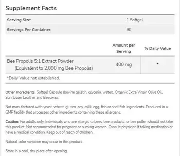 NOW Foods Propolis 2000 5:1 Extract Прополис Екстракт - 90 гел капсули, 90 дози