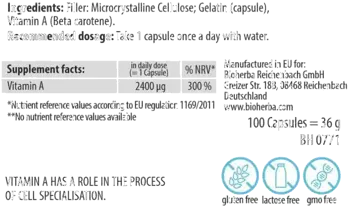 Bioherba Provitamin-A Beta Carotene 2400 mcg За здраве на очите и кожата