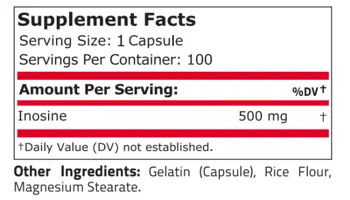 Pure Nutrition 100% PURE INOSINE 500 мг Инозин - 100 капсули, 100 дози