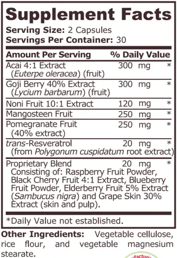 Pure Nutrition ANTIOXIDANT JUICE Смес от Натурални Антиоксиданти - 60 капсули, 30 дози