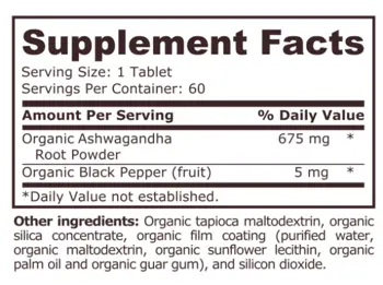 Pure Nutrition ASHWAGANDHA ORGANIC Ашваганда - 60 таблетки, 60 дози