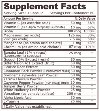 Pure Nutrition BLOOD SUGAR SUPPORT Формула за Регулиране Нивата на Кръвна Захар - 60 капсули, 60 дози