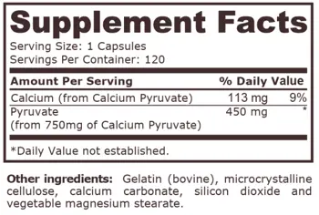 Pure Nutrition CALCIUM PYRUVATE 750 мг Калциев Пируват - 120 капсули, 120 дози