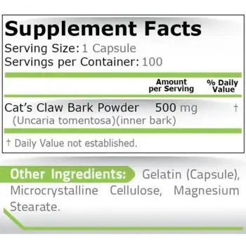 Pure Nutrition CATS CLAW 500 мг Котешки Нокът - 100 капсули, 100 дози