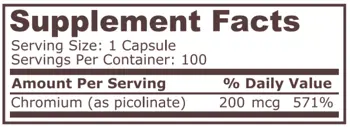 Pure Nutrition CHROMIUM PICOLINATE 200 мкг Хром Пиколинат - 100 капсули, 100 дози