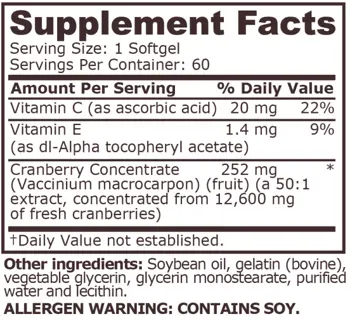 Pure Nutrition CRANBERRY CONCENTRATE Концентрат от Боровинки - 60 гел капсули, 60 дози