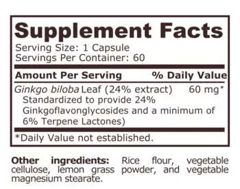 Pure Nutrition GINKGKO BILOBA 60 мг Гинко Билоба - 60 капсули, 60 дози