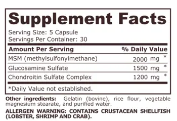 Pure Nutrition GLUCOSAMINE CHONDROITIN MSM Глюкозамин, Хондроитин и МСМ - 150 капсули, 30 дози