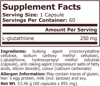 Pure Nutrition Glutathione 250 мг Глутатион - 60 капсули, 60 дози