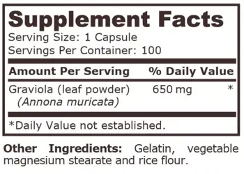 Pure Nutrition GRAVIOLA 650 мг Гравиола - 100 капсули, 100 дози