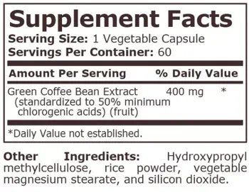 Pure Nutrition GREEN COFFEE BEAN EXTRACT 400 мг Екстракт от Зелено Кафе на Зърна - 60 капсули, 60 дози