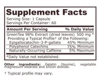 Pure Nutrition GREEN TEA Зелен Чай - 60 капсули, 60 дози