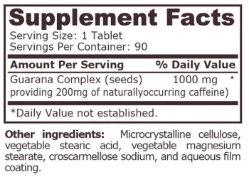 Pure Nutrition GUARANA COMPLEX 1000 мг Гуарана Комплекс - 90 таблетки, 90 дози