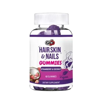 Pure Nutrition HAIR, SKIN & NAILS GUMMIES STRAWBERRY & COCONUT Формулата за Коса, Кожа и Нокти - 60 желирани гъмита, 30 дози