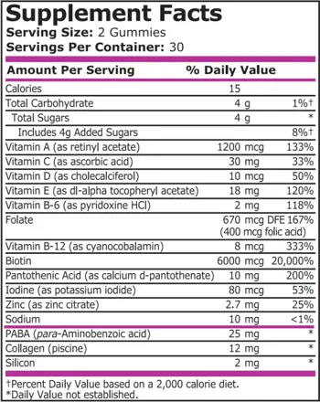 Pure Nutrition HAIR, SKIN & NAILS PASSION FRUIT Формула за Коса, Кожа и Нокти Желирани Гъмита  - 60 желирани гъмита, 30 дози