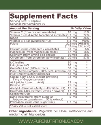 Pure Nutrition HEART SUPPORT Формула в Подкрепа на Сърдечно-Съдовата Система - 90 капсули, 90 дози