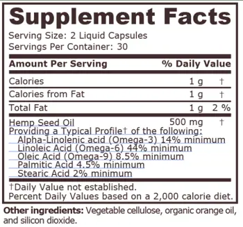 Pure Nutrition HEMP SEED OIL 500 мг Масло от Конопено Семе - 60 капсули, 30 дози