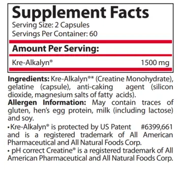 Pure Nutrition KRE-ALKALYN 750 мг Кре Алкалин - 120 капсули, 60 дози