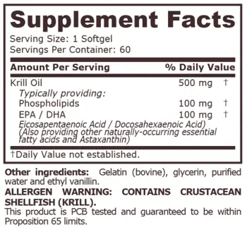 Pure Nutrition KRILL OIL 500 мг Масло от Крил - 60 гел капсули, 60 дози
