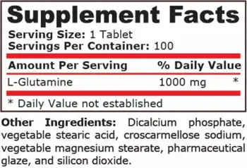 Pure Nutrition L-GLUTAMINE 1000 мг L-Глутамин - 100 таблетки, 100 дози