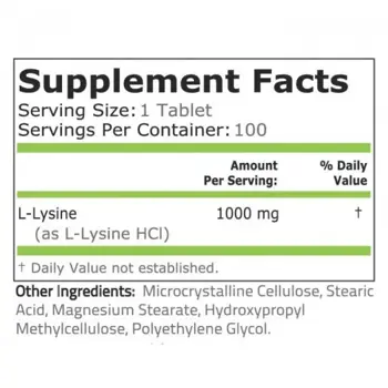 Pure Nutrition L-LYSINE 1000 мг L-Лизин - 100 таблетки, 100 дози