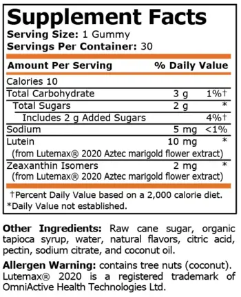 Pure Nutrition LUTEIN MANGO FLAVORED Лутеин Меки Желирани Бонбони - 30 гъмита, 30 дози