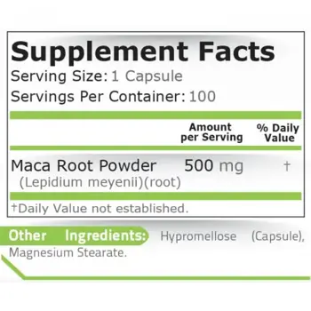 Pure Nutrition MACA 500 мг Мака - 100 веге капсули, 100 дози