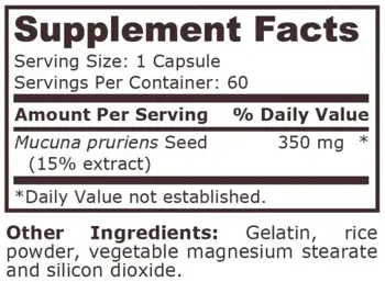 Pure Nutrition MUCUNA PRURIENS 350 мг Мукуна Пруриенс - 60 капсули, 60 дози