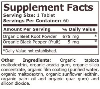 Pure Nutrition ORGANIC BEET ROOT WITH BLACK PEPPER Цвекло - 60 таблетки, 60 дози