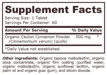 Pure Nutrition ORGANIC CINNAMON 500 мг Канела - 60 таблетки, 60 дози