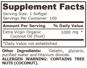 Pure Nutrition ORGANIC COCONUT OIL 1000 мг Кокосово Масло - 100 гел капсули, 100 дози