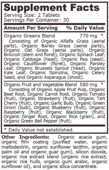 Pure Nutrition ORGANIC GREENS Комплекс от Зелени Храни - 60 таблетки, 30 дози