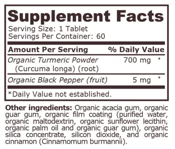 Pure Nutrition ORGANIC TURMERIC 700 мг Куркума - 60 таблетки, 60 дози