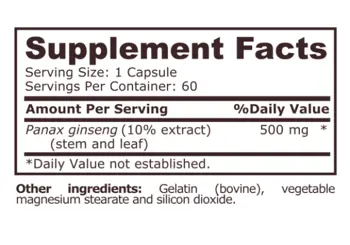 Pure Nutrition PANAX GINSENG Азиатски Женшен - 60 капсули, 60 дози