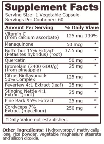 Pure Nutrition RESPIRATORY SUPPORT Формула Срещу Сезонни Алергии - 60 капсули, 60 дози