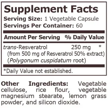 Pure Nutrition RESVERATROL 250 мг Ресвератрол - 60 веге капсули, 60 дози