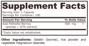 Pure Nutrition SAW PALMETTO COMPLEX 500 мг Сао Палмето - 100 капсули, 100 дози