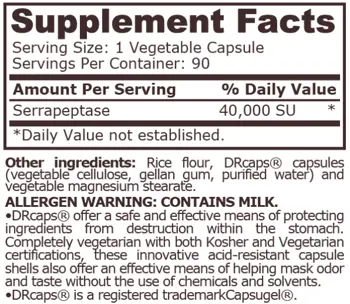 Pure Nutrition SERRAPEPTASE 40,000 Серапептаза - 90 веге капсули, 90 дози